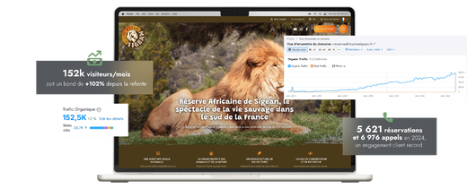 Un écran d'ordinateur montre les résultats de l'expertise de Nematis, agence web à Perpignan sur la création du site internet de la réserve africaine de Sigean.