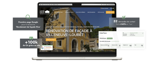 L'expertise de Nematis, agence web à Nice sur la refonte du site internet de l'entreprise Côté Face à Villeneuve-Loubet.